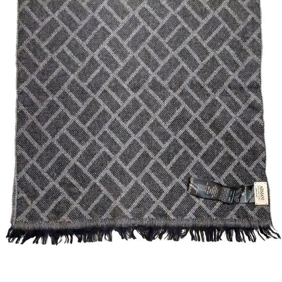 ARMANI COLLEZIONI Grey & Grey Rectangular Geometric Print Logo Embroidered Scarf - Picture 9 of 16
